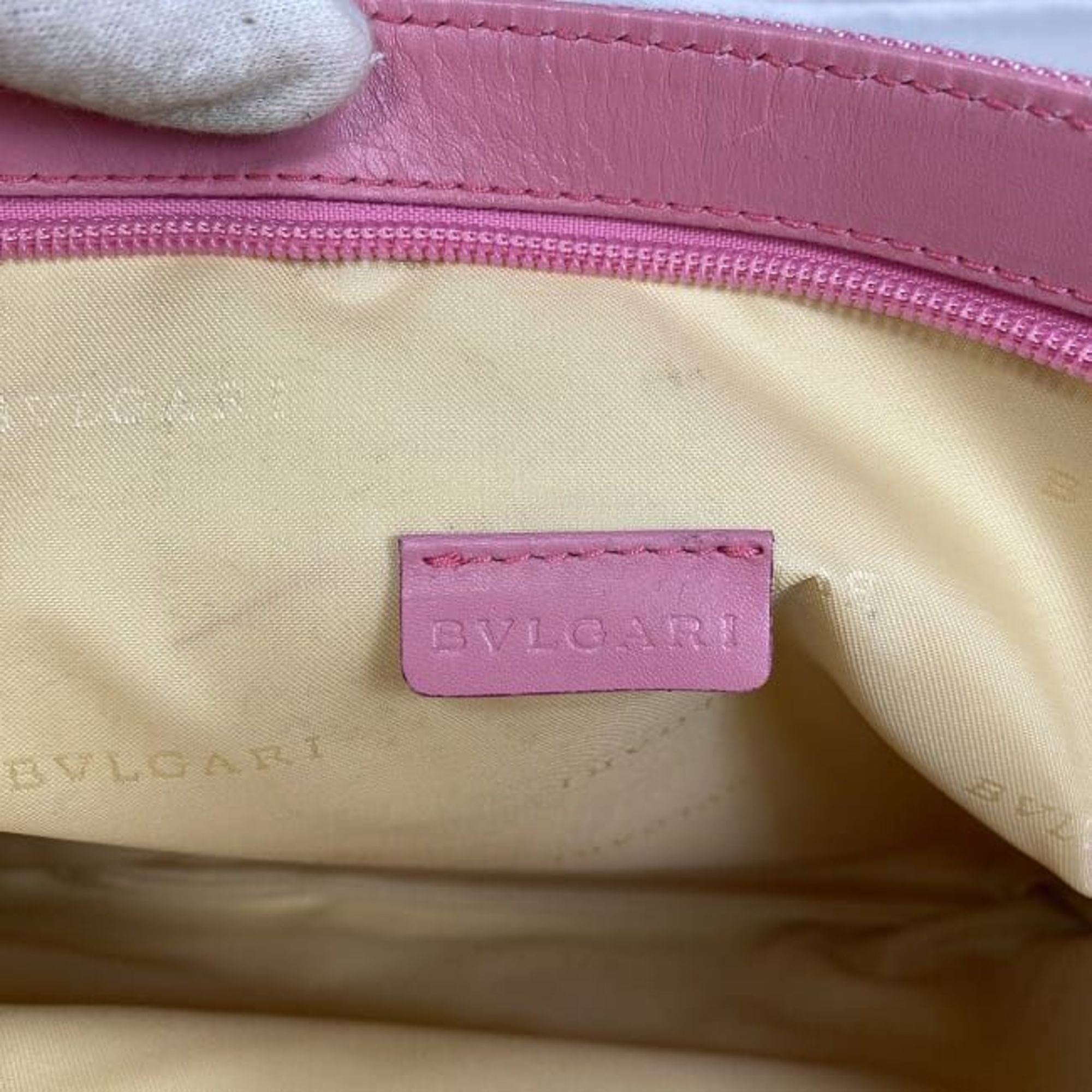 BVLGARI Shoulder Bag Pink Mania ec-20545 Canvas Leather Women's