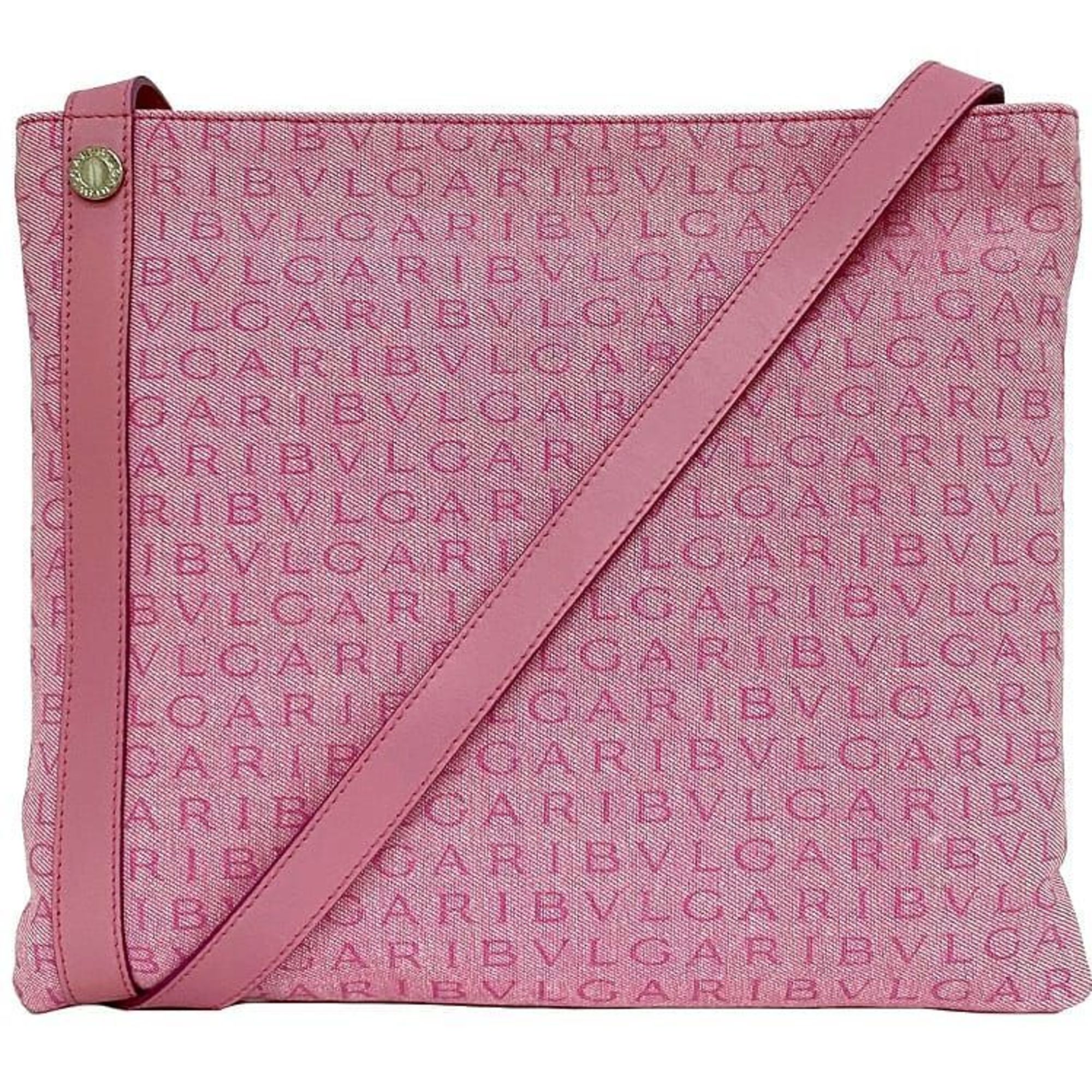 BVLGARI Shoulder Bag Pink Mania ec-20545 Canvas Leather Women's