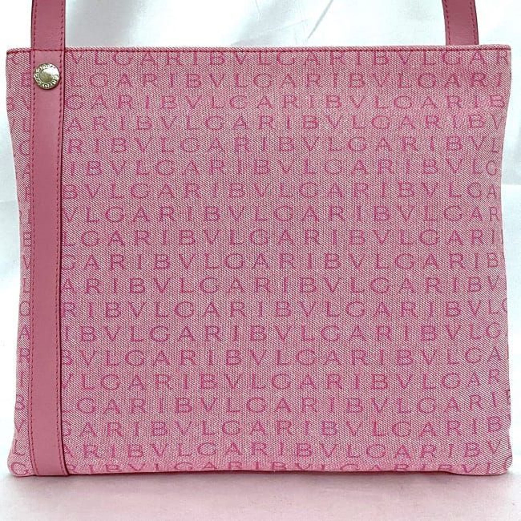 BVLGARI Shoulder Bag Pink Mania ec-20545 Canvas Leather Women's