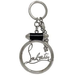 Christian Louboutin Keyring Silver Black Ruby ec-20576 Bag Charm Metal Leather Motif Chain Key Unisex