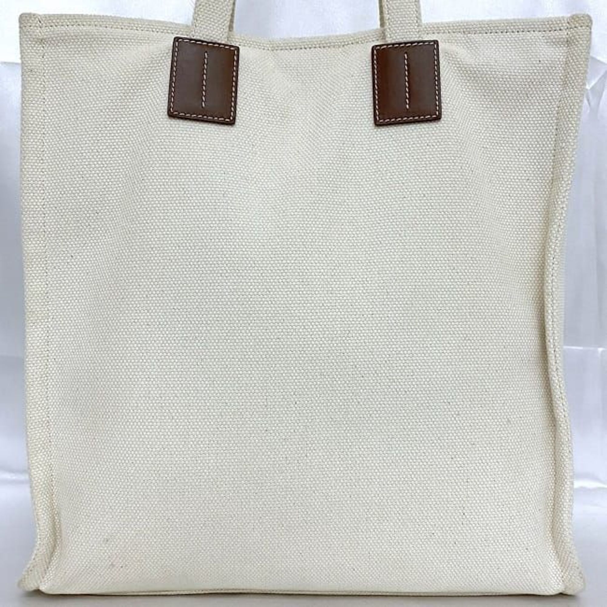 BALLY Tote Bag Natural White Brown 6236963 00349 ec-20543 Cotton Canvas Leather Women's