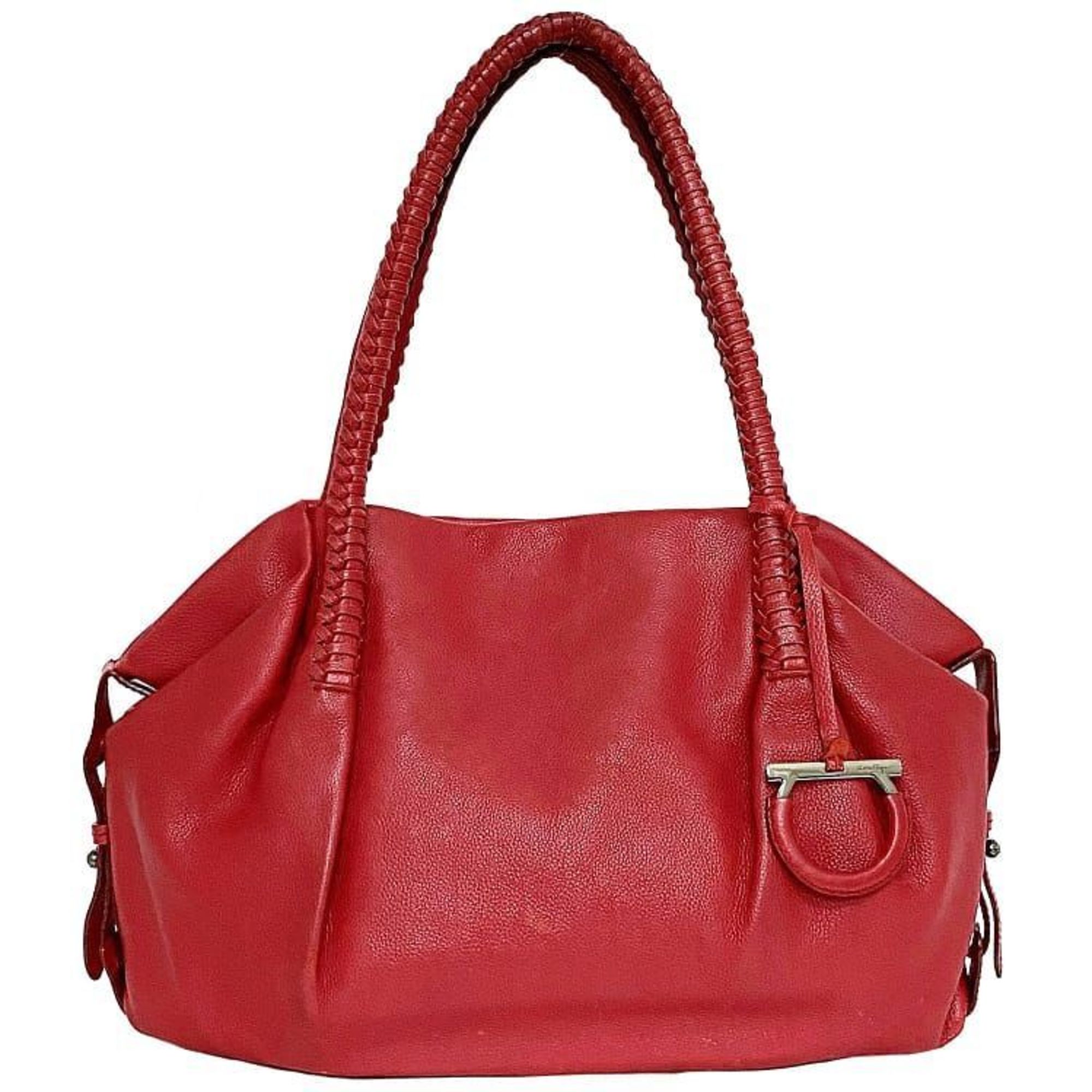 Salvatore Ferragamo Tote Bag Red Gancini GG21 A055 ec-20160 Leather Charm Women's