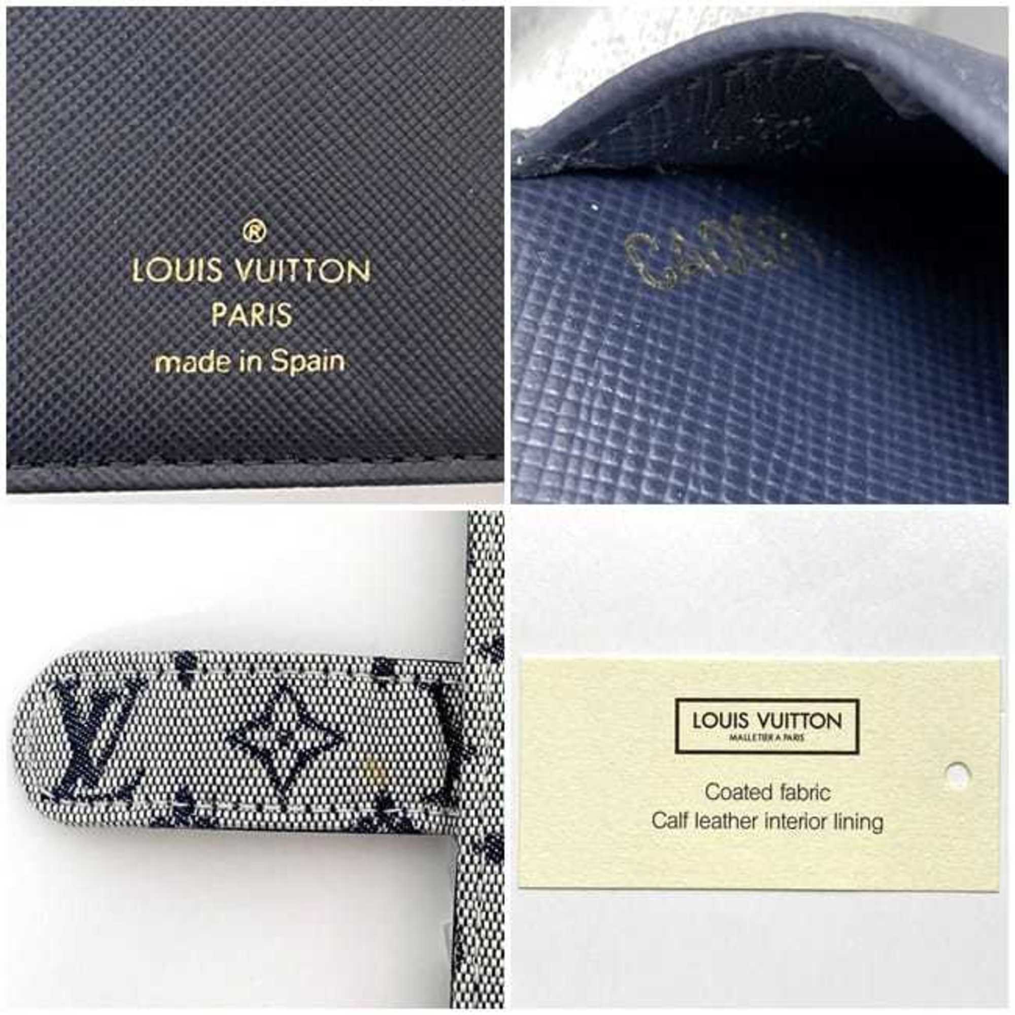 Louis Vuitton Notebook Cover Agenda PM ec-21112 Light Blue Navy Monogram R20910 Canvas Leather CA0071 LOUIS VUITTON 6 Holes Embroidery Unisex