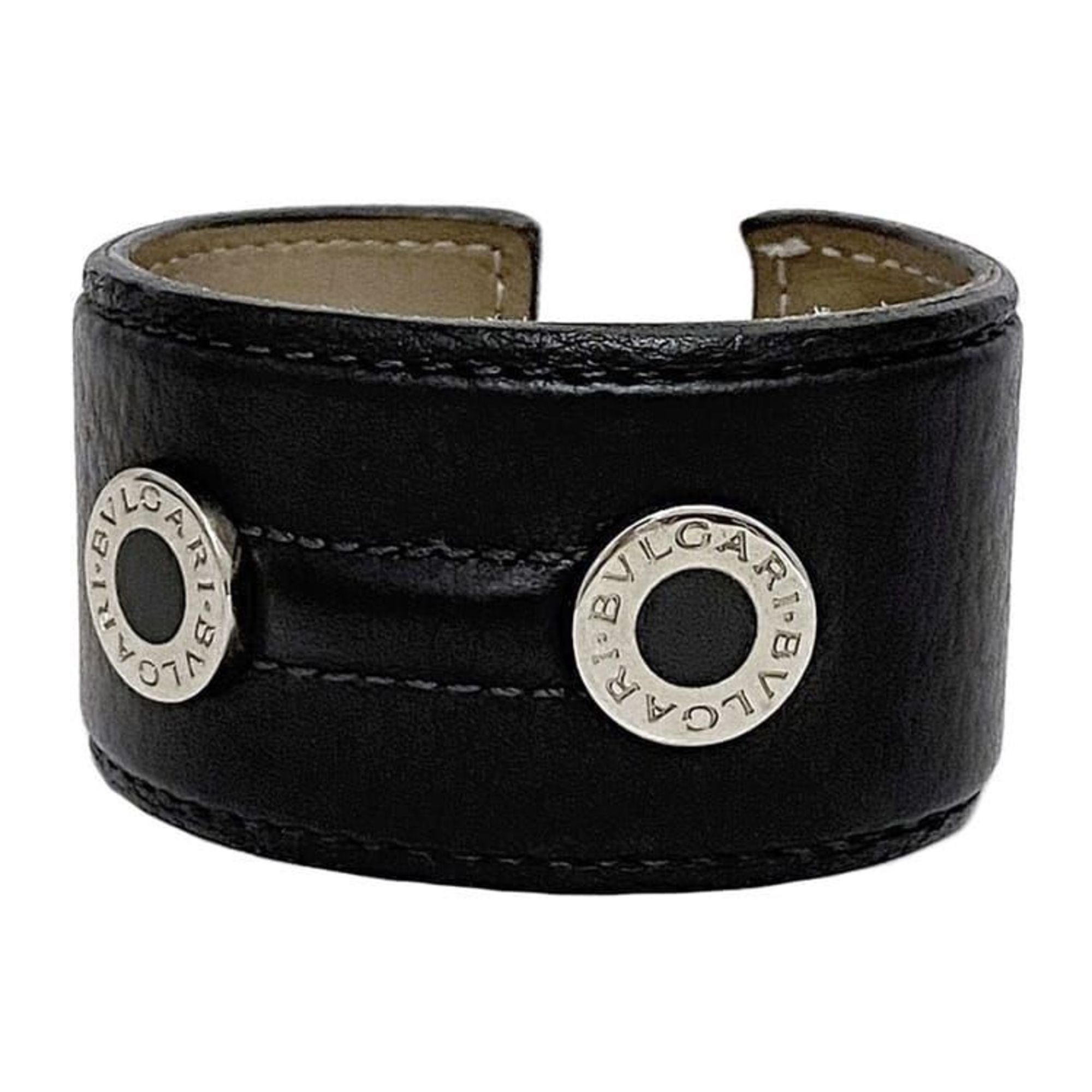 Bvlgari Bangle ec-21047 Black Leather BVLGARI Coil Women's