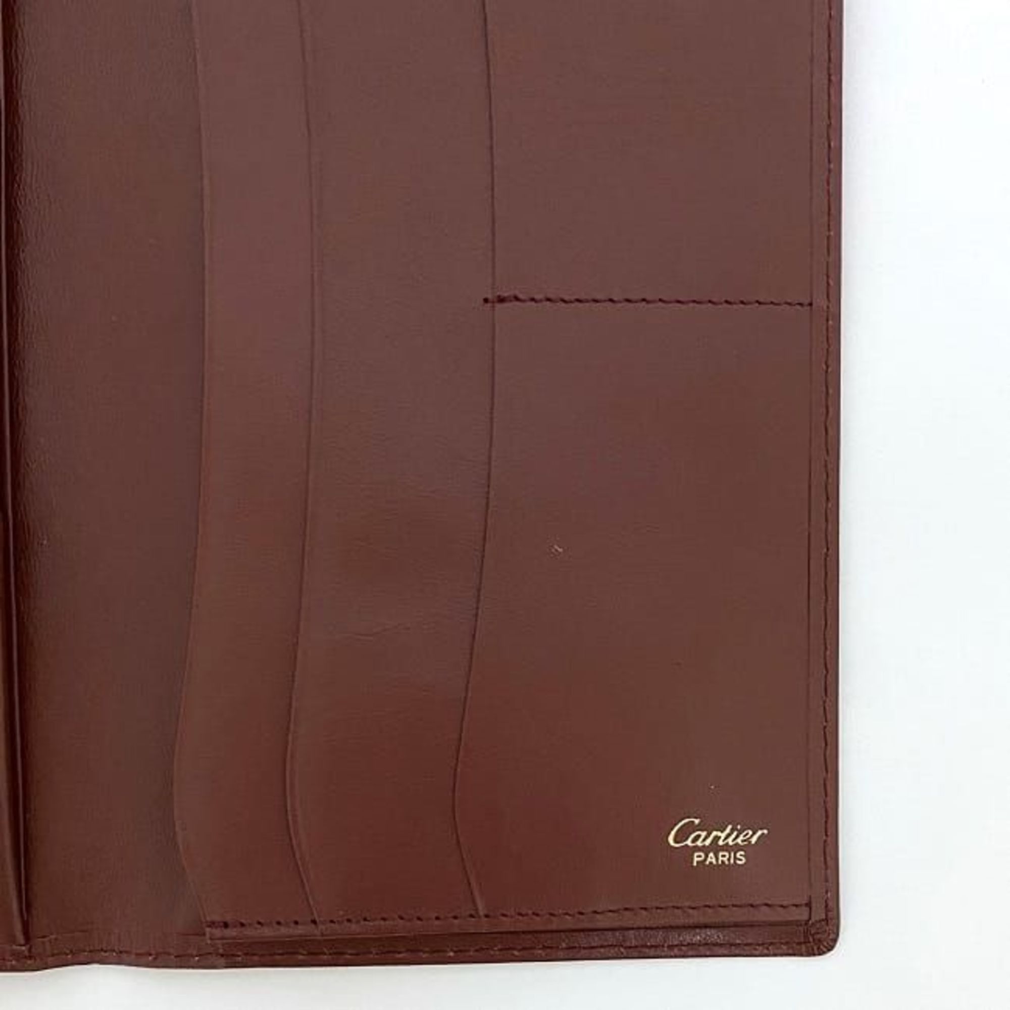 Cartier Bi-fold Bordeaux Must ec-20102 Billfold Long Wallet Leather Men's Women's