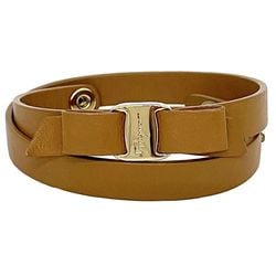 Salvatore Ferragamo Bracelet Brown Vara 76 2254 ec-20154 Ribbon Leather GP Double Strand Women's