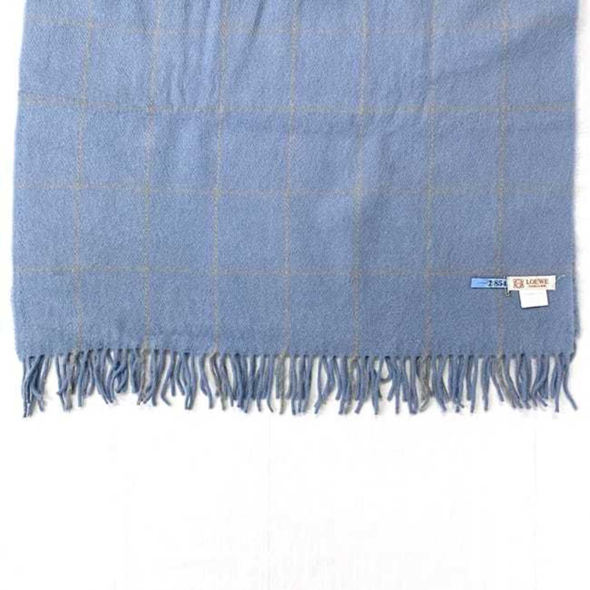 LOEWE Scarf ec-21134 Light Blue Check Cashgora 60% Wool 40% Stole Women's