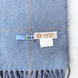 LOEWE Scarf ec-21134 Light Blue Check Cashgora 60% Wool 40% Stole Women's