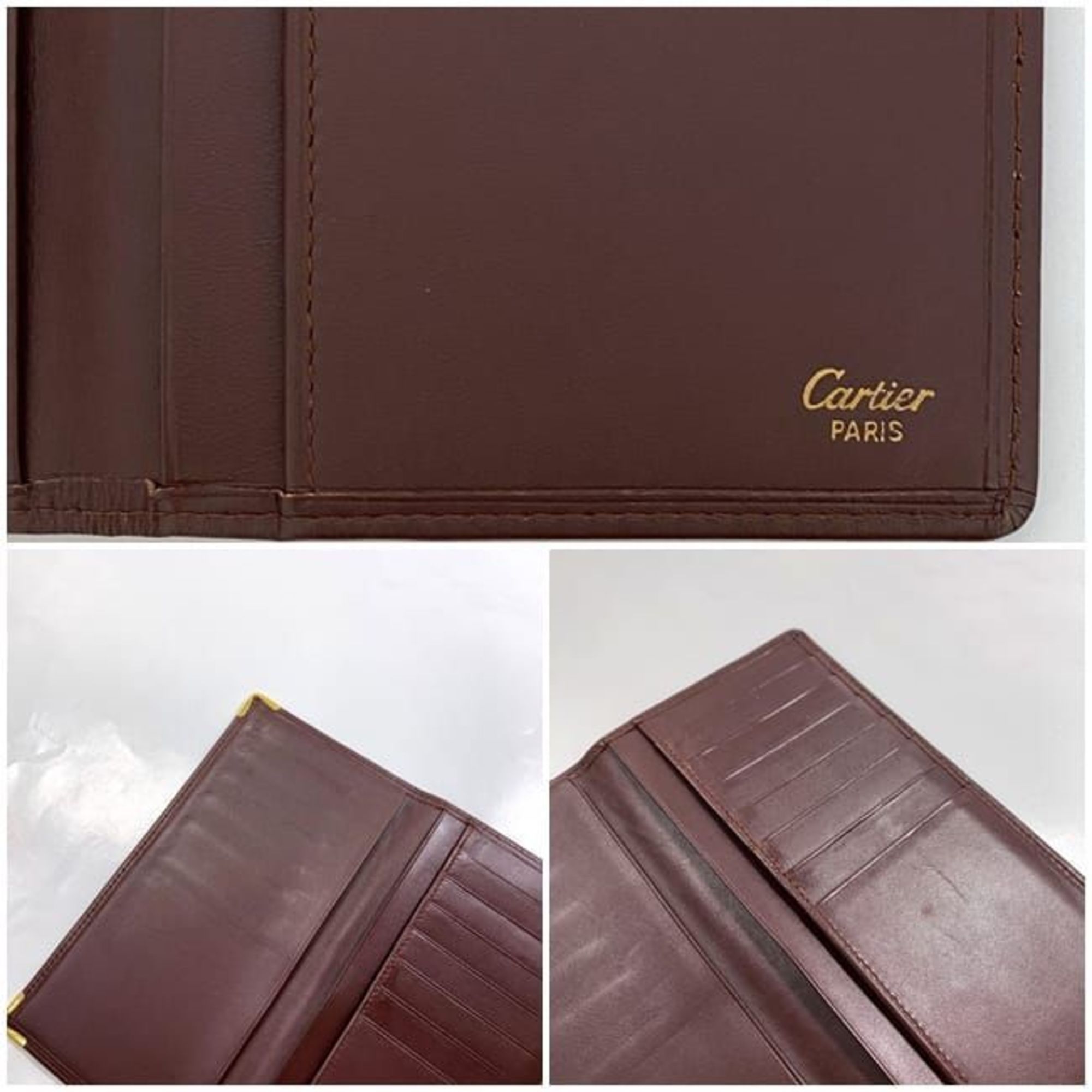 Cartier Bi-fold Long Wallet Bordeaux Must ec-20103 Billfold Leather Men's Women's Retro