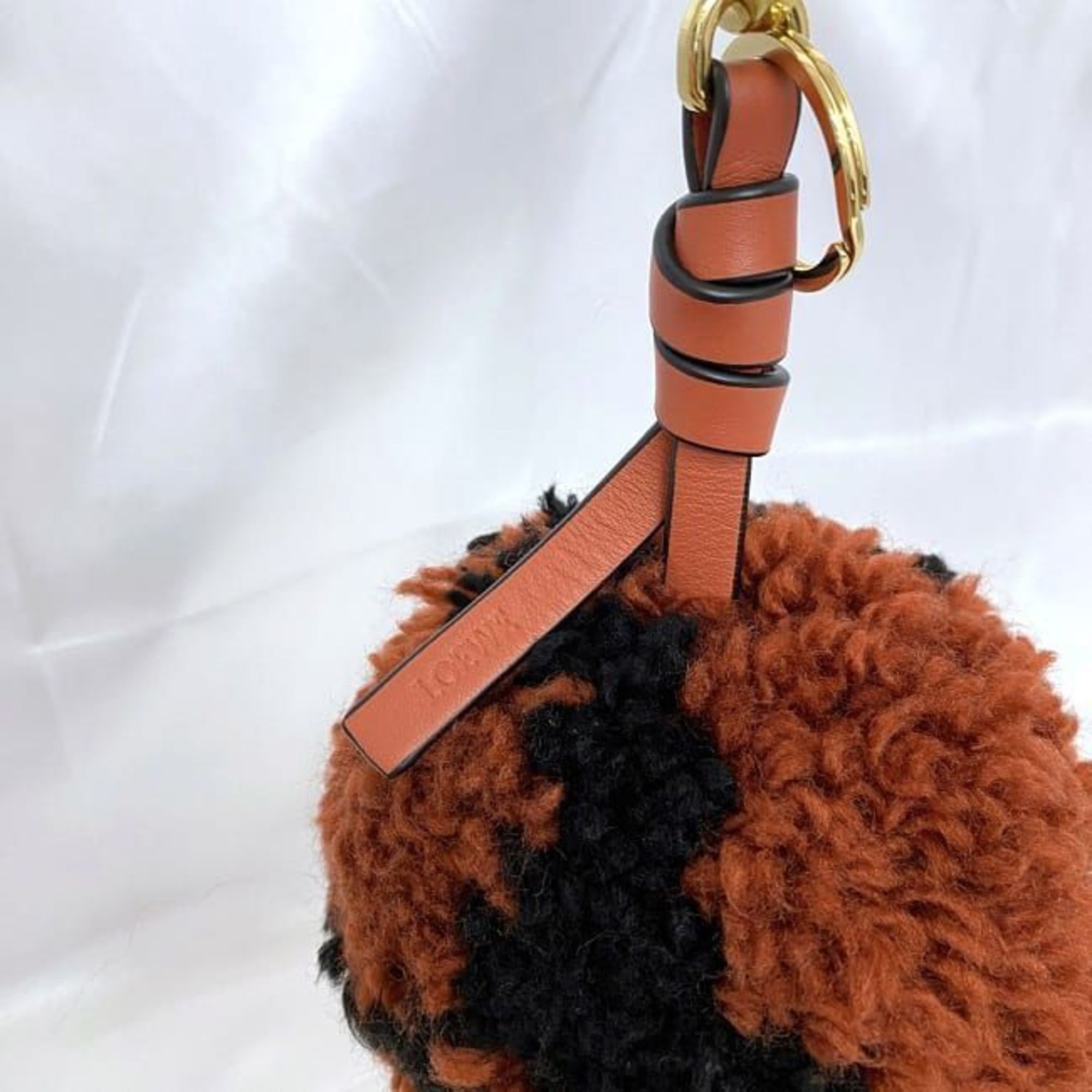 LOEWE Charm Orange Brown Black 10929002 9933 ec-20670 Pompom Bag Wool Leather Key Ring Women's Accessories