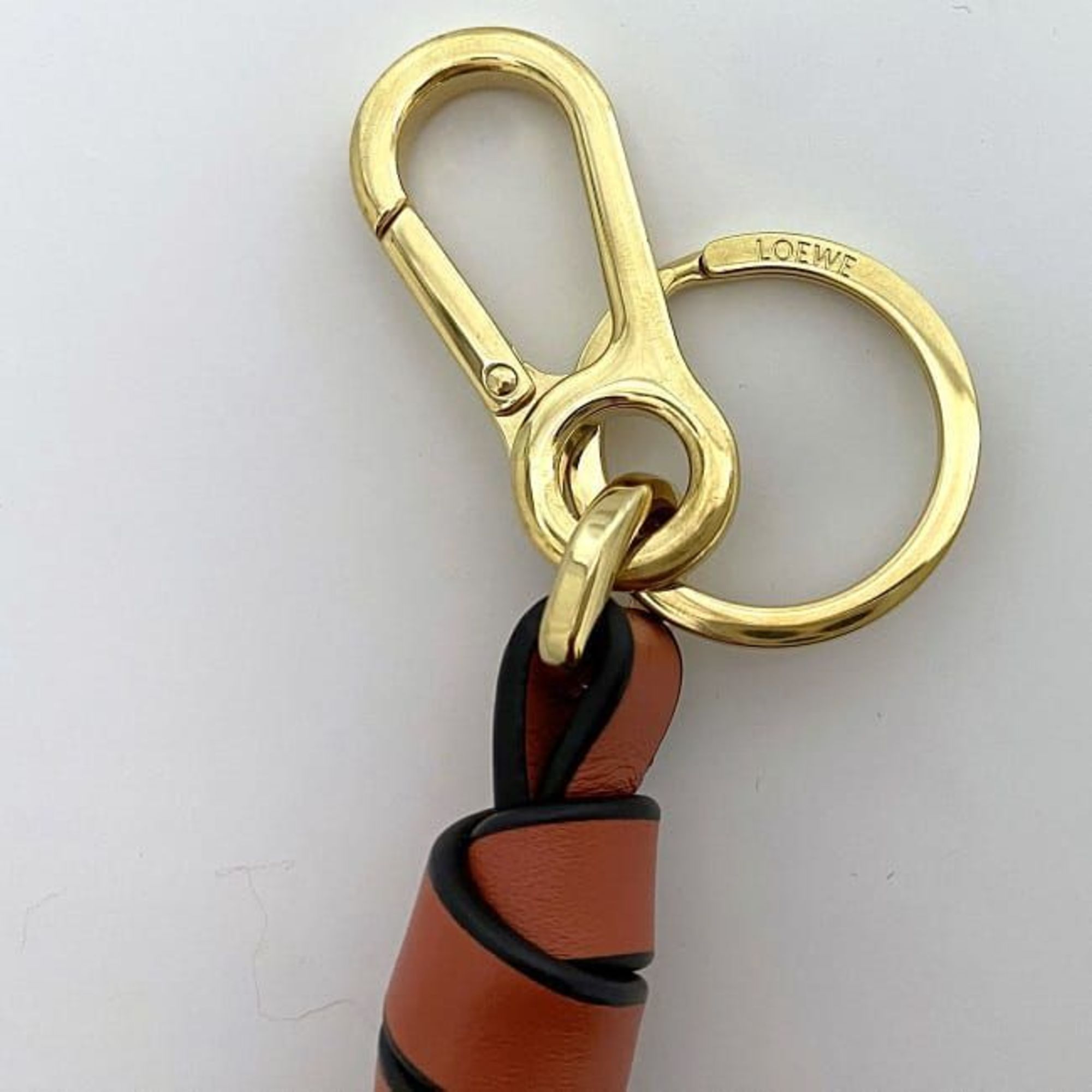 LOEWE Charm Orange Brown Black 10929002 9933 ec-20670 Pompom Bag Wool Leather Key Ring Women's Accessories