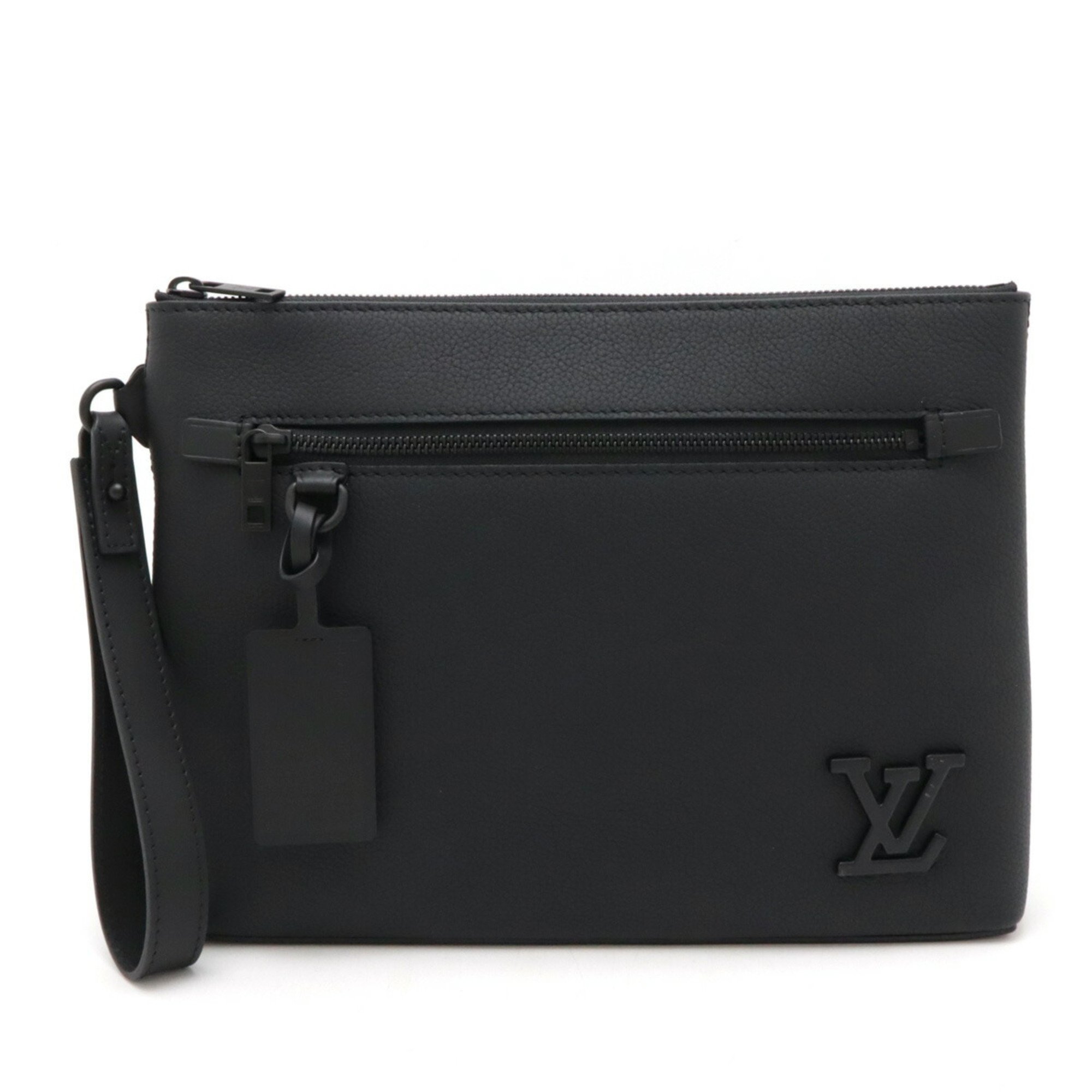 LOUIS VUITTON LV Aerogram Pochette IPAD Clutch Bag Second Grain Leather Noir Black M69837