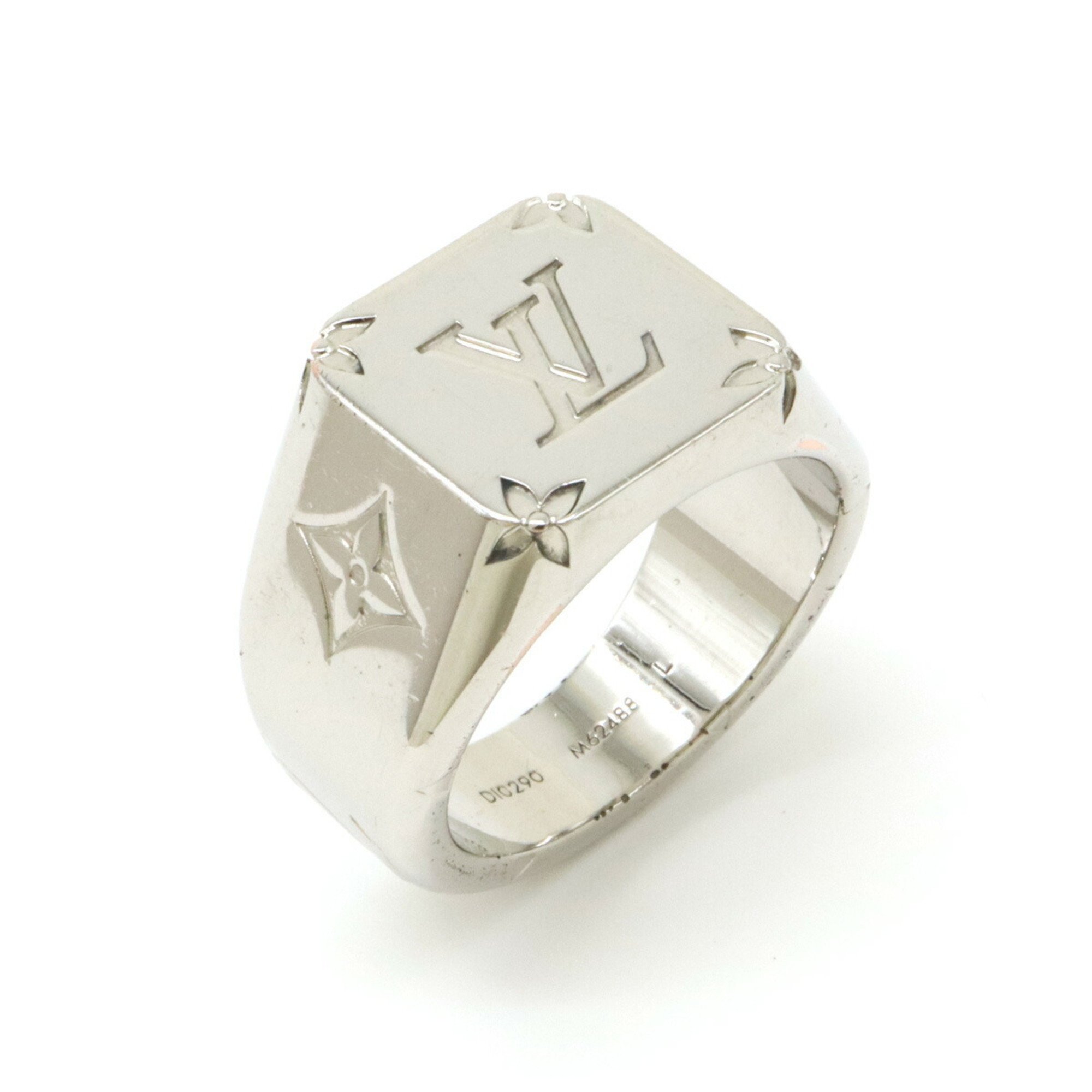 LOUIS VUITTON Louis Vuitton Signet Ring Monogram Metal Silver Size L Japanese Approx. 21 M62488