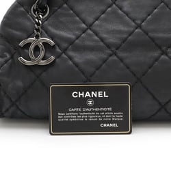 CHANEL Mademoiselle Matelasse Bowling Bag Shoulder Chain Sparkle Leather Black A50556