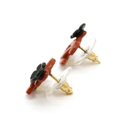 CHANEL Flower motif Coco mark earrings with rhinestones, red orange, black, GP, gold color, 04P A24621