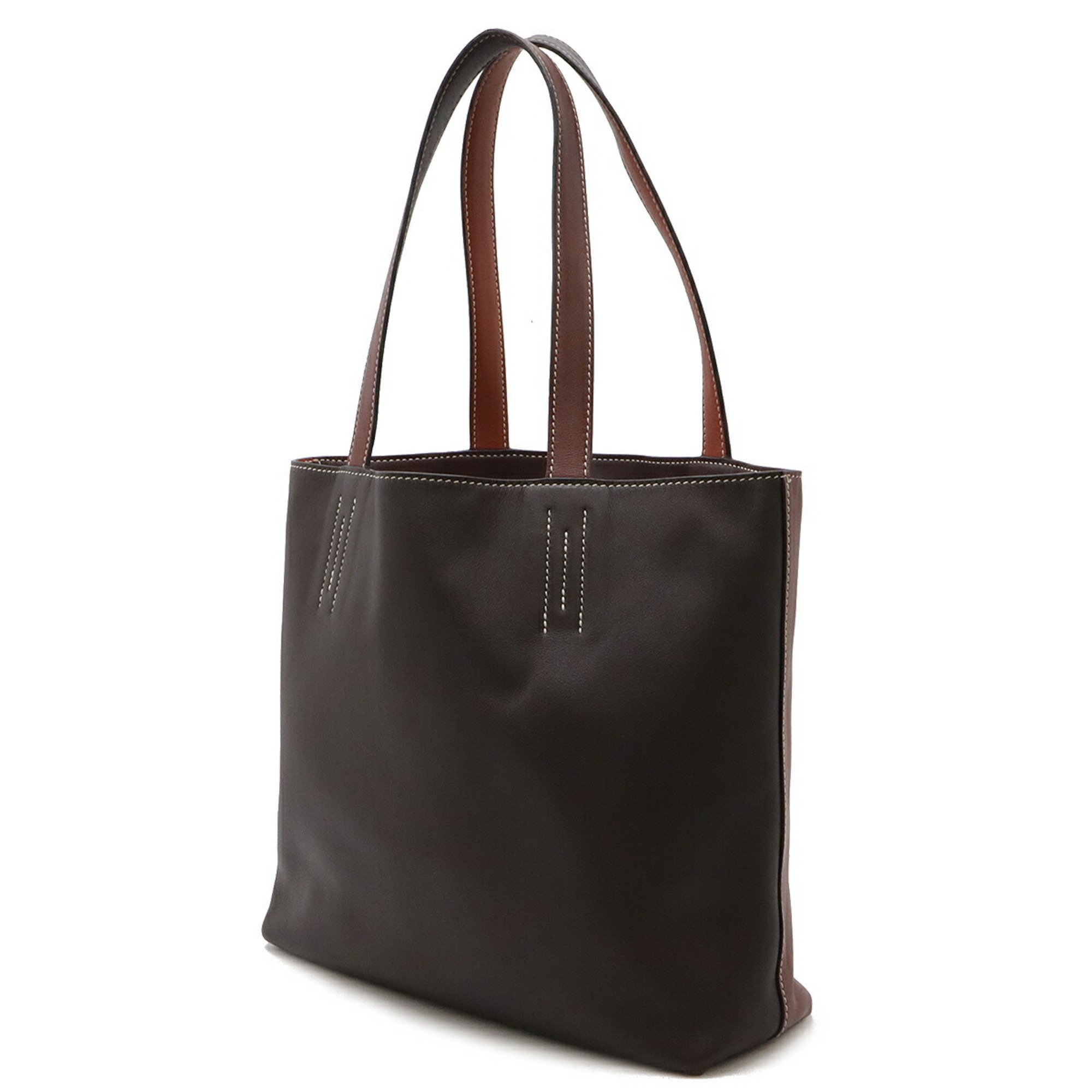 HERMES Hermes Double Sens 28 Tote Bag Reversible 4 Colors Color Block Veau Swift Brown X Stamp