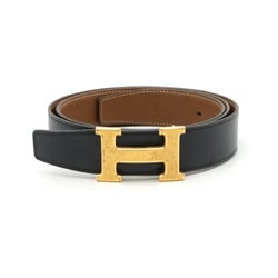 HERMES Hermes H Guilloché Constance Guilloche Belt Reversible Leather Black Brown #95 A Stamp