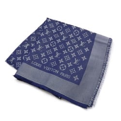 LOUIS VUITTON Louis Vuitton Shawl Monogram Shine Large Stole Silk Rayon Wool Polyester Navy Blue 410460