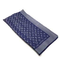 LOUIS VUITTON Louis Vuitton Shawl Monogram Shine Large Stole Silk Rayon Wool Polyester Navy Blue 410460