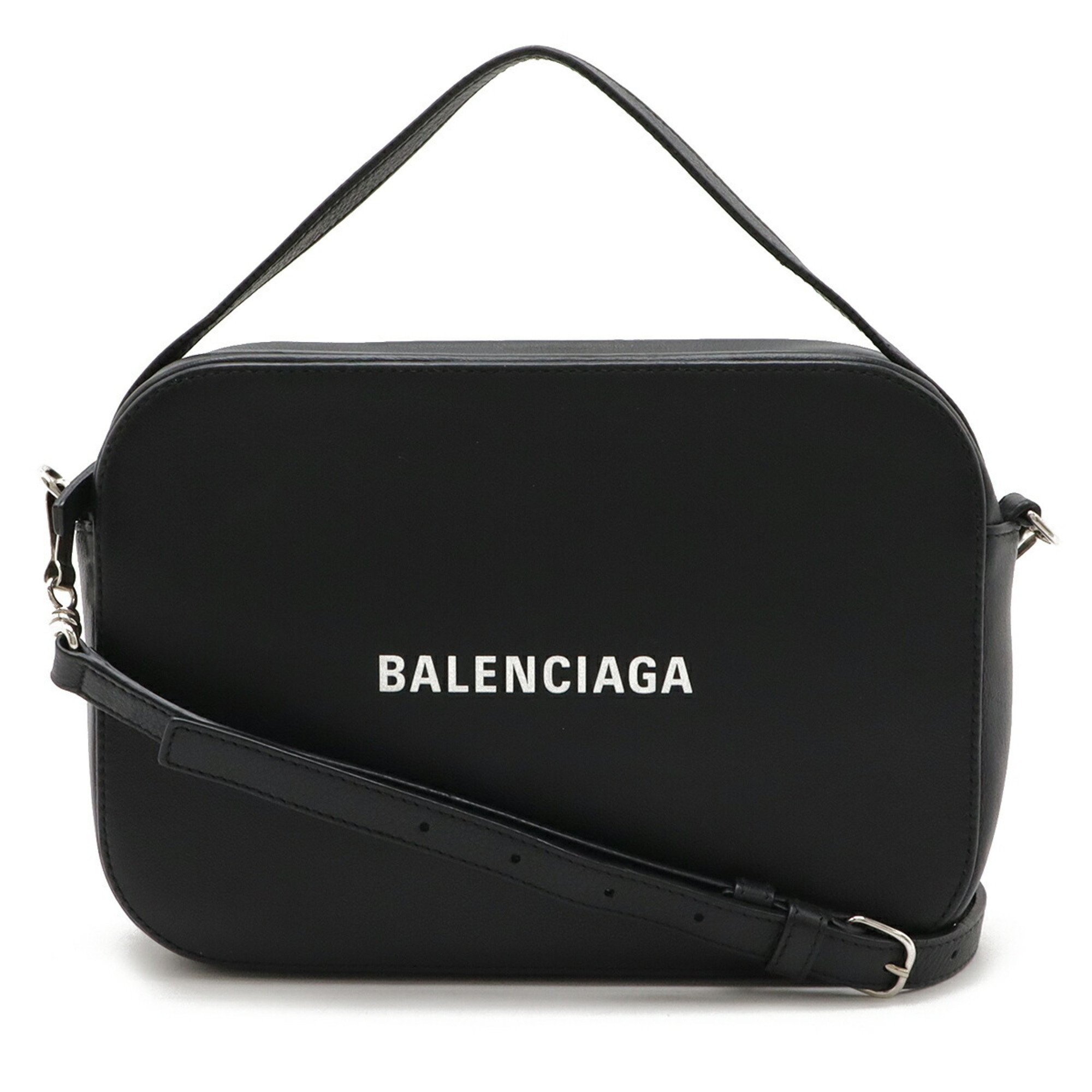 BALENCIAGA EVERYDAY Small Camera Bag Shoulder Handbag Leather Black 608654