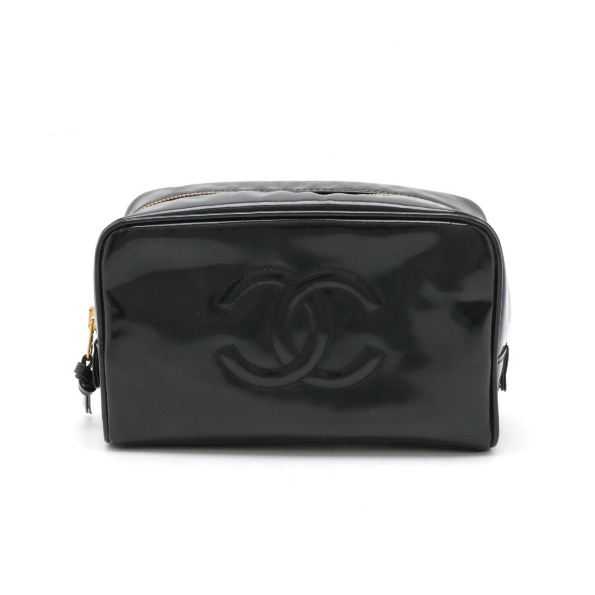 CHANEL Coco Mark Clutch Bag Second Patent Leather Black