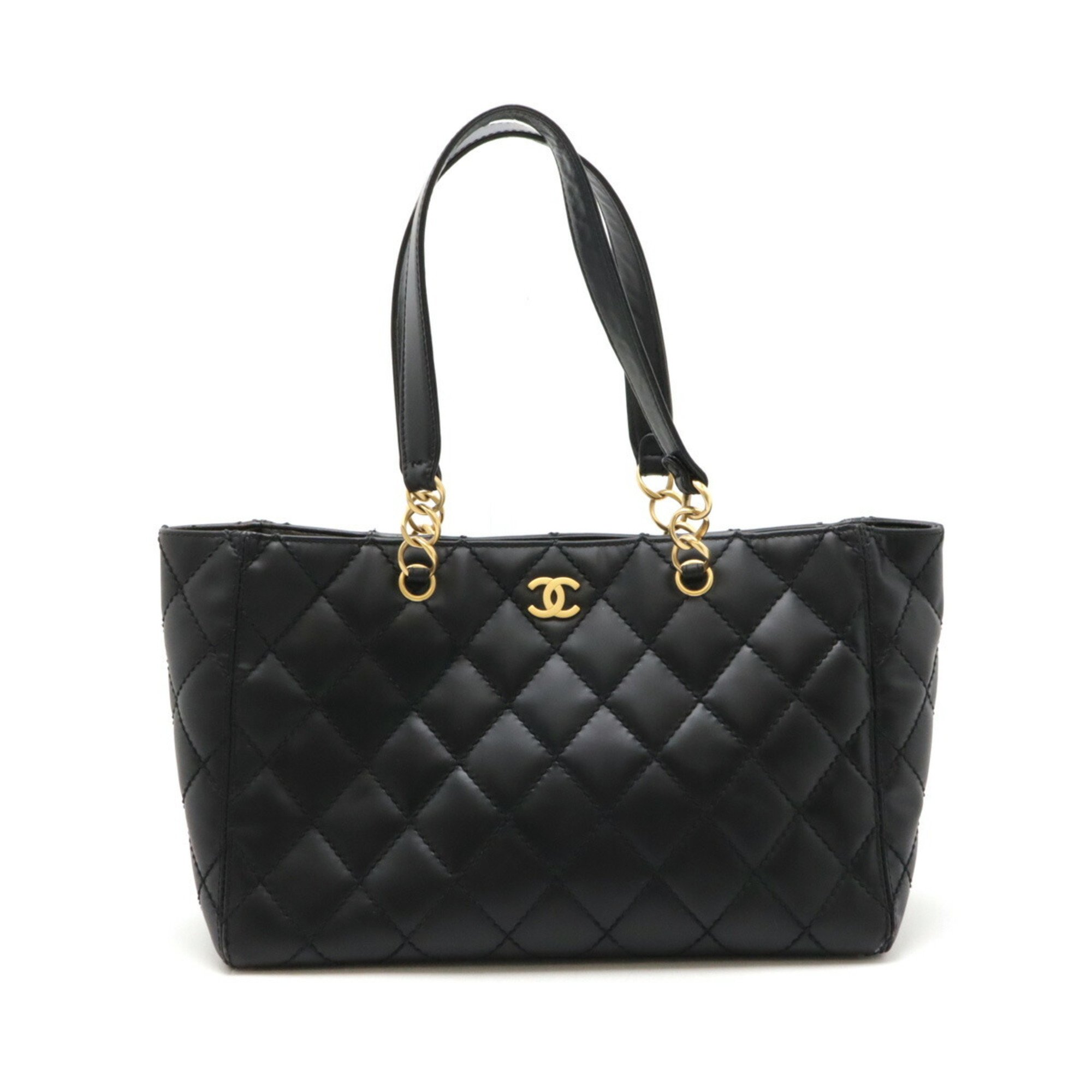 CHANEL Matelasse Wild Stitch Coco Mark Chain Shoulder Tote Bag Leather Black