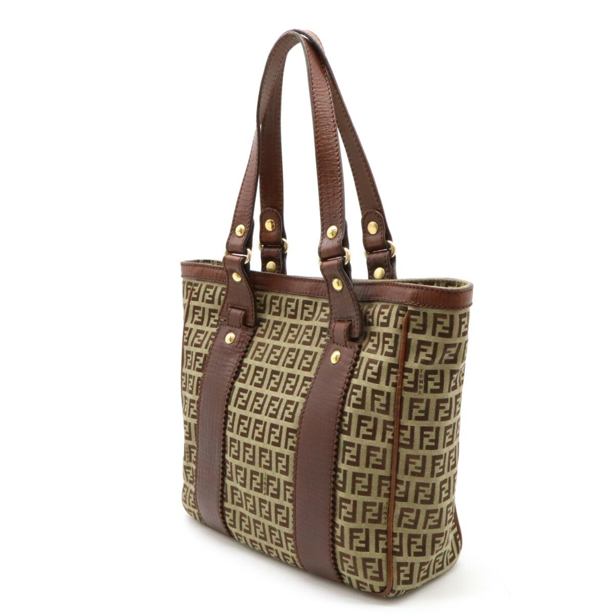 FENDI Zucchino Zucca pattern tote bag shoulder canvas leather beige brown 8BH161