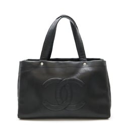 CHANEL Coco Mark Tote Bag Shoulder Caviar Skin Leather Black 6566