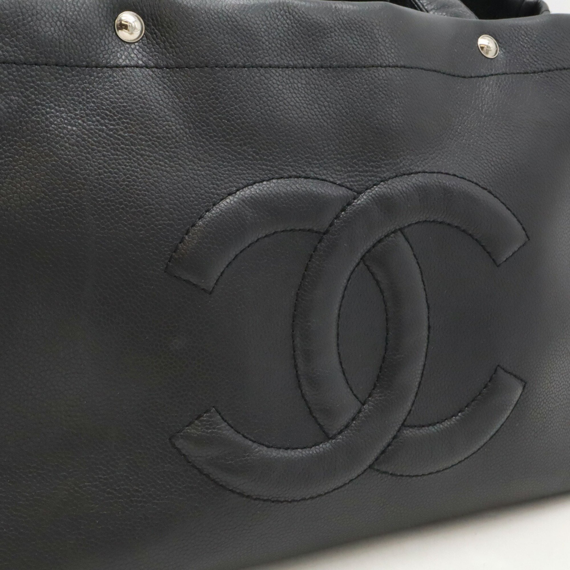 CHANEL Coco Mark Tote Bag Shoulder Caviar Skin Leather Black 6566