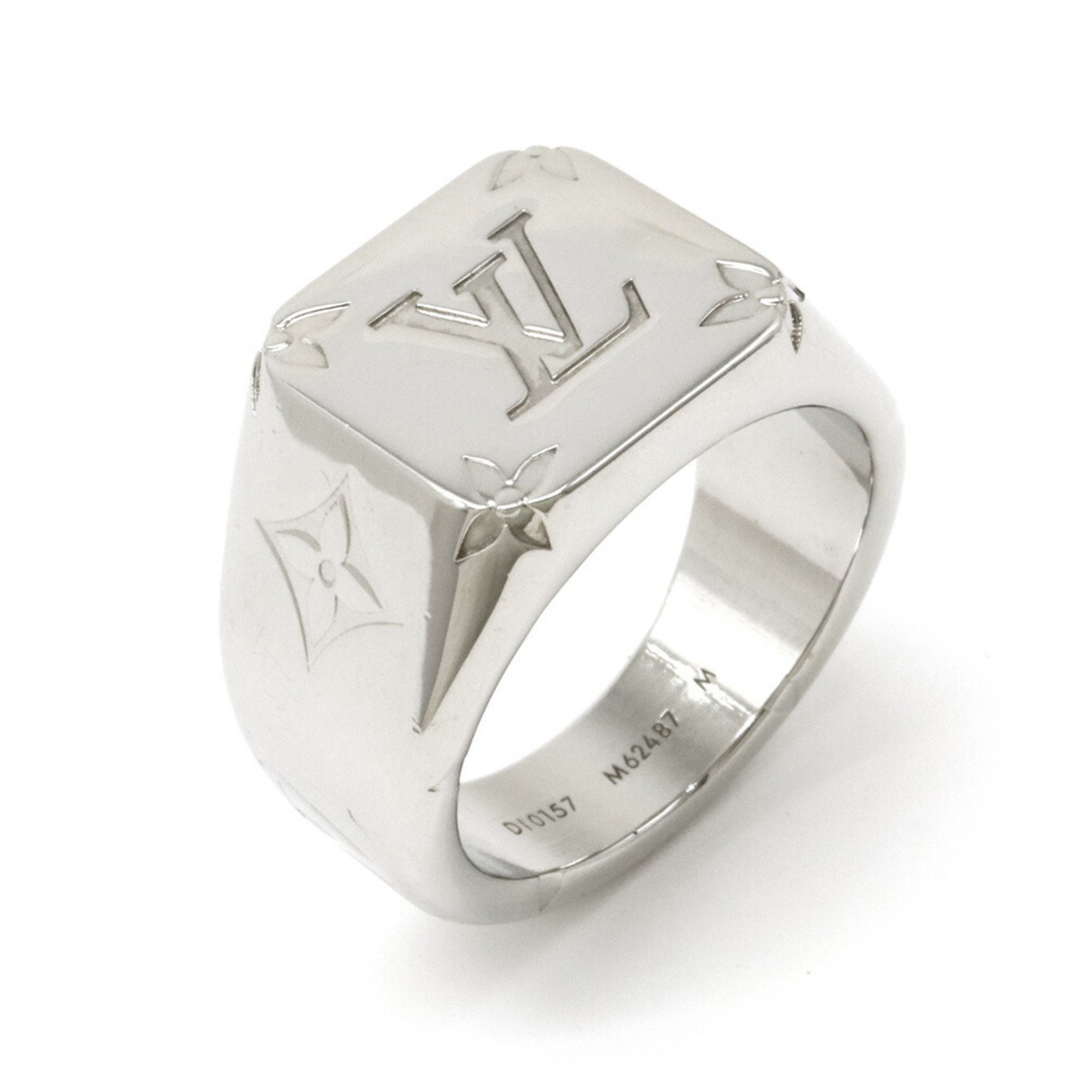 LOUIS VUITTON Louis Vuitton Signet Ring Monogram Metal Silver Medium Size Japanese Approx. 19 M62487