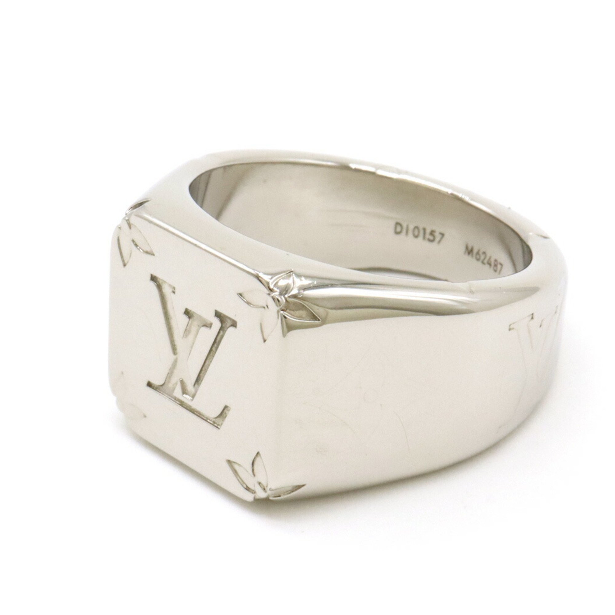 LOUIS VUITTON Louis Vuitton Signet Ring Monogram Metal Silver Medium Size Japanese Approx. 19 M62487