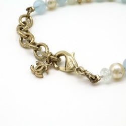 CHANEL Coco Mark Bracelet, Faux Pearl, Stone, GP, Gold Color, Light Blue, A18 C