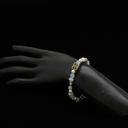 CHANEL Coco Mark Bracelet, Faux Pearl, Stone, GP, Gold Color, Light Blue, A18 C