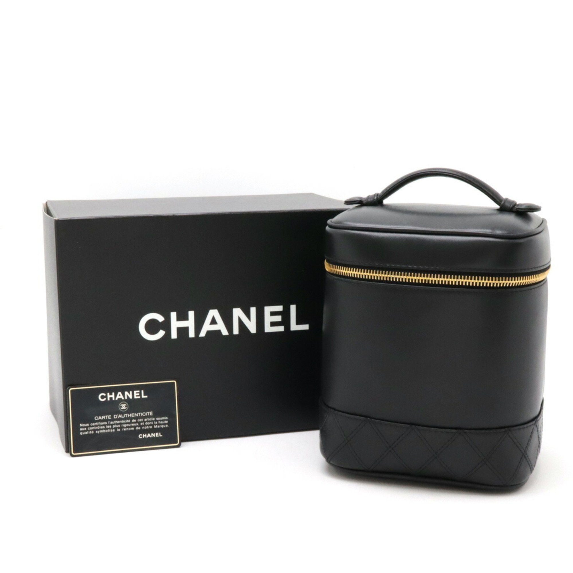 CHANEL Bicolor Coco Mark Vanity Bag Handbag Pouch Lambskin Leather Black A01619