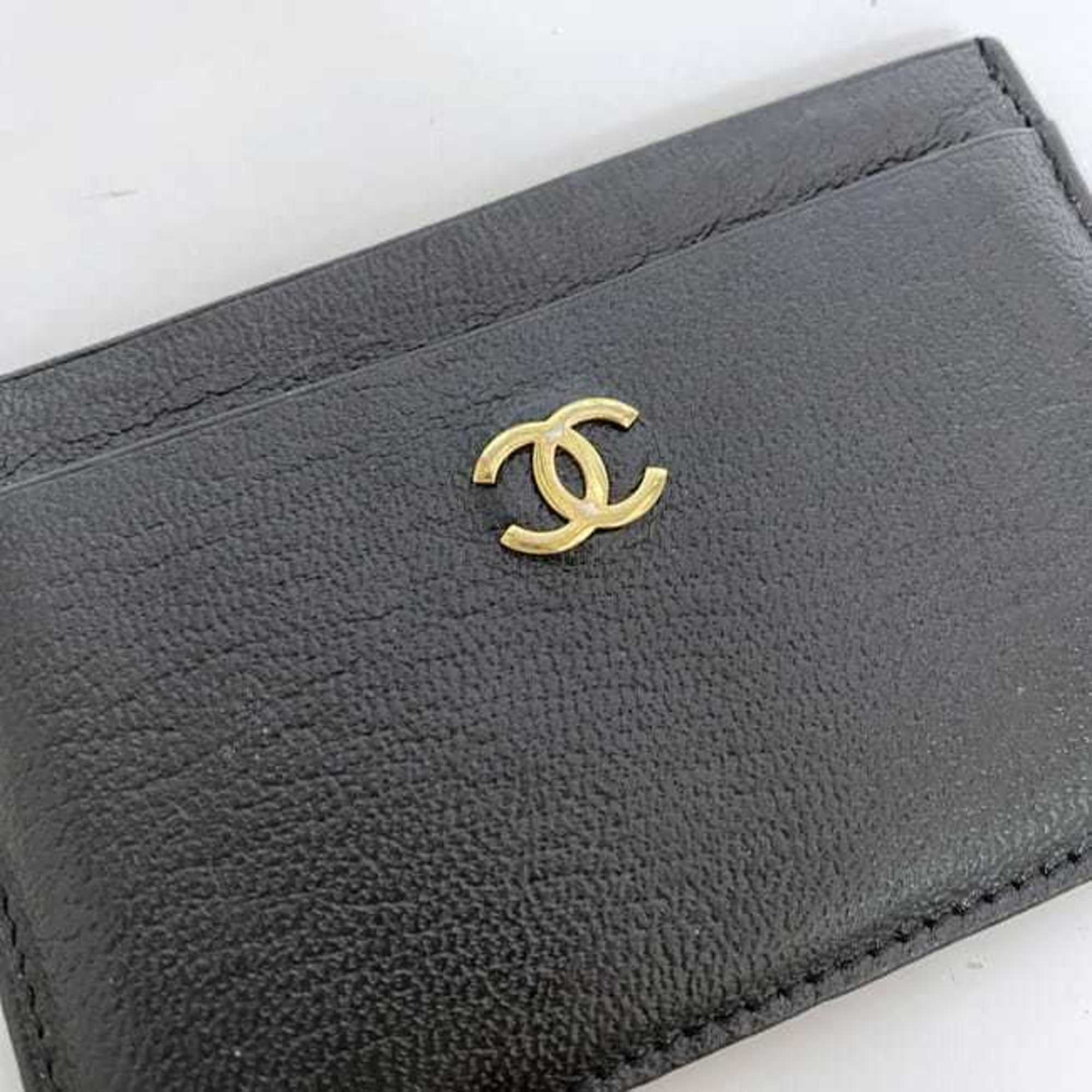 Chanel Card Holder ec-21221 Black Coco Mark A11837 Leather 5th Series CHANEL Pass Case Women's