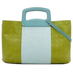 Salvatore Ferragamo 2way bag ec-21453 light blue green Gancini EZ-21 5369 handbag leather bicolor ladies