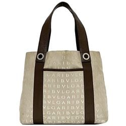 Bvlgari Tote Bag ec-21030 Beige Brown Mania Canvas Leather BVLGARI Embroidery Women's