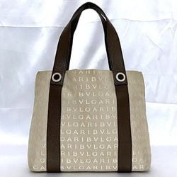 Bvlgari Tote Bag ec-21030 Beige Brown Mania Canvas Leather BVLGARI Embroidery Women's