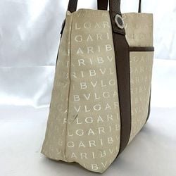 Bvlgari Tote Bag ec-21030 Beige Brown Mania Canvas Leather BVLGARI Embroidery Women's