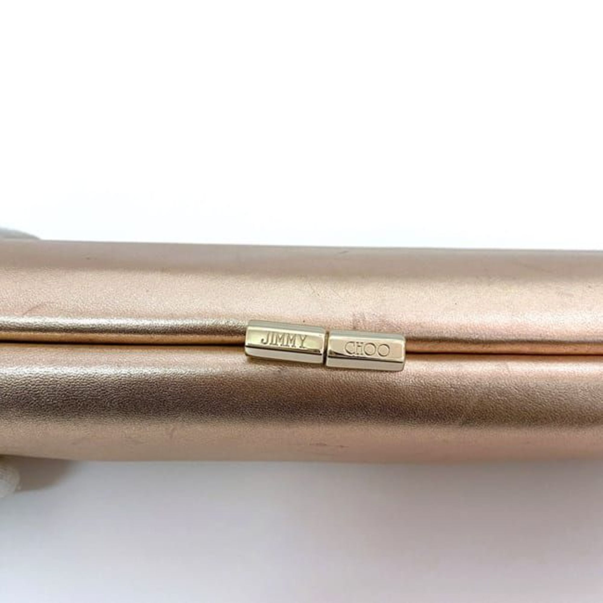 Jimmy Choo Clutch Bag ec-21348 Pink Gold - Leather JIMMY CHOO Handbag Flap Women's Compact