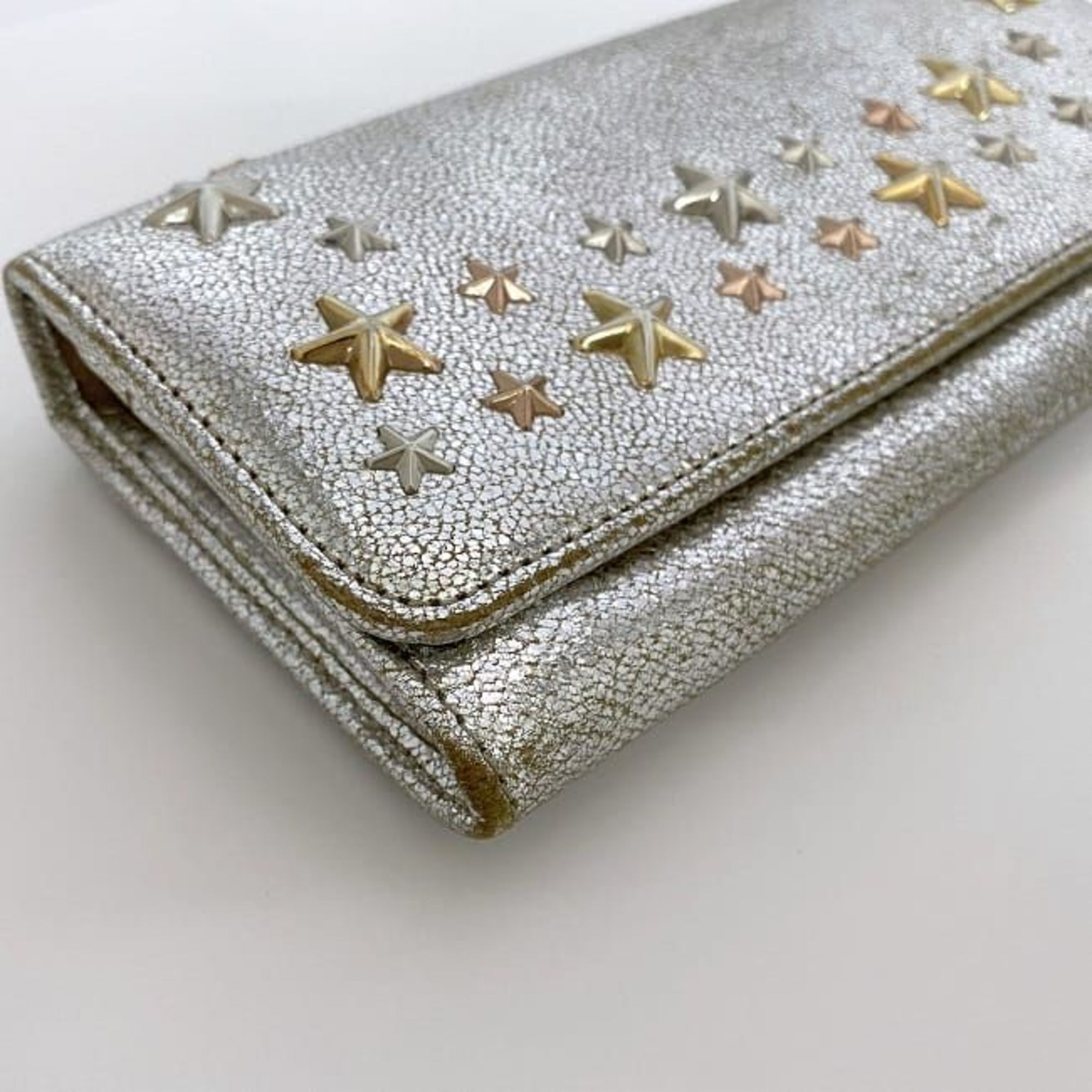 Jimmy Choo bi-fold long wallet silver star studs ec-20698 leather JIMMY CHOO flap ladies