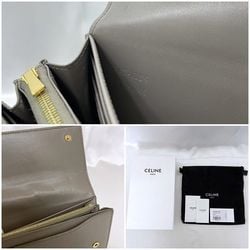 CELINE Bi-fold Long Wallet Large Flap ec-21398 Gray Greige 10B563BEL.10BL Leather Grained Women's