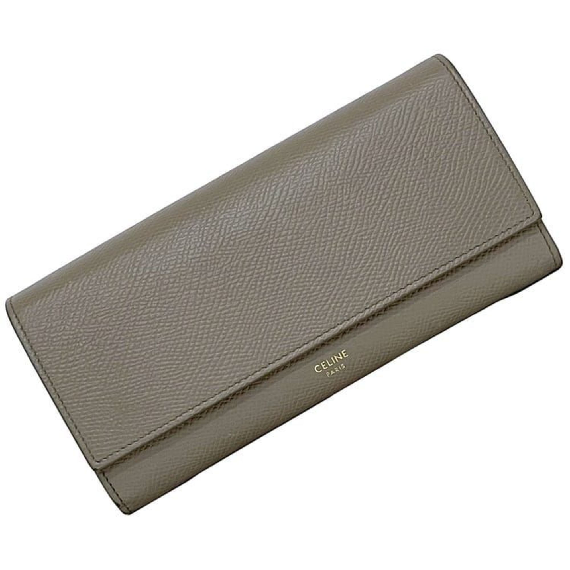 CELINE Bi-fold Long Wallet Large Flap ec-21398 Gray Greige 10B563BEL.10BL Leather Grained Women's