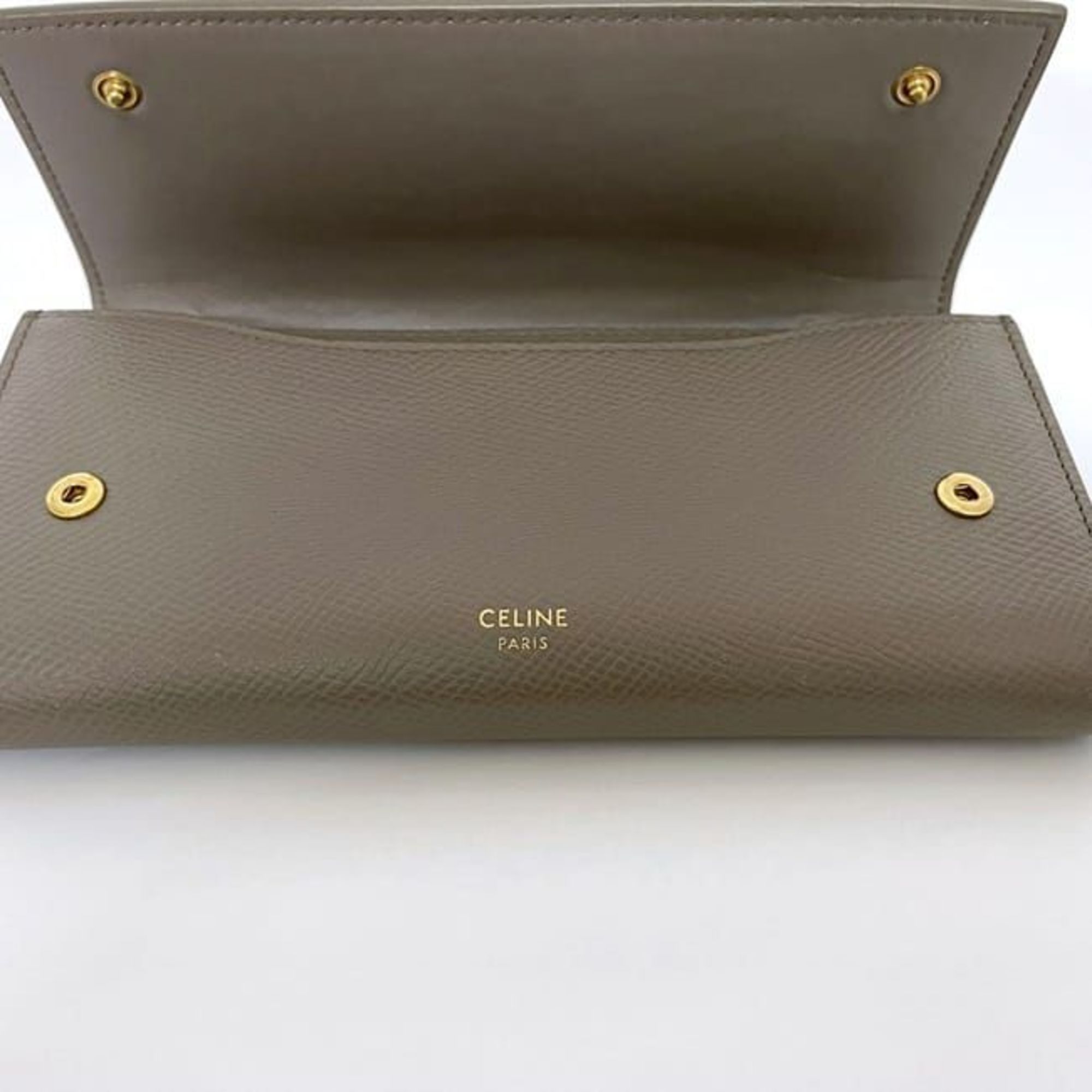 CELINE Bi-fold Long Wallet Large Flap ec-21398 Gray Greige 10B563BEL.10BL Leather Grained Women's