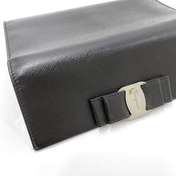 Salvatore Ferragamo Tri-fold Long Wallet ec-21012 Black Vara Ribbon Grain Leather IY-22/A366 Clear Women's