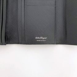 Salvatore Ferragamo Tri-fold Long Wallet ec-21012 Black Vara Ribbon Grain Leather IY-22/A366 Clear Women's