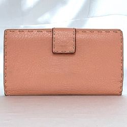 Fendi Bi-fold Long Wallet Pink Beige Selleria 8M0308 Leather FENDI Flap Turnlock Women's