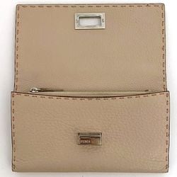 Fendi Bi-fold Long Wallet Pink Beige Selleria 8M0308 Leather FENDI Flap Turnlock Women's