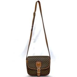 Celine Shoulder Bag ec-21622 Brown Macadam M08 PVC Leather CELINE Metal Fittings Flap Crossbody Women's Compact