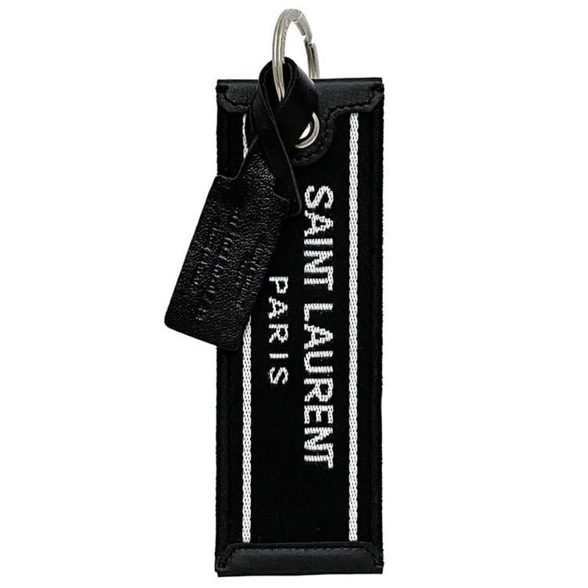 Yves Saint Laurent Saint Laurent Paris Keyring Nastro ec-21517 Black 710440 FAAK1 9074 Canvas Leather SAINT LAURENT PARIS Tag Keychain Bag Charm Women Men